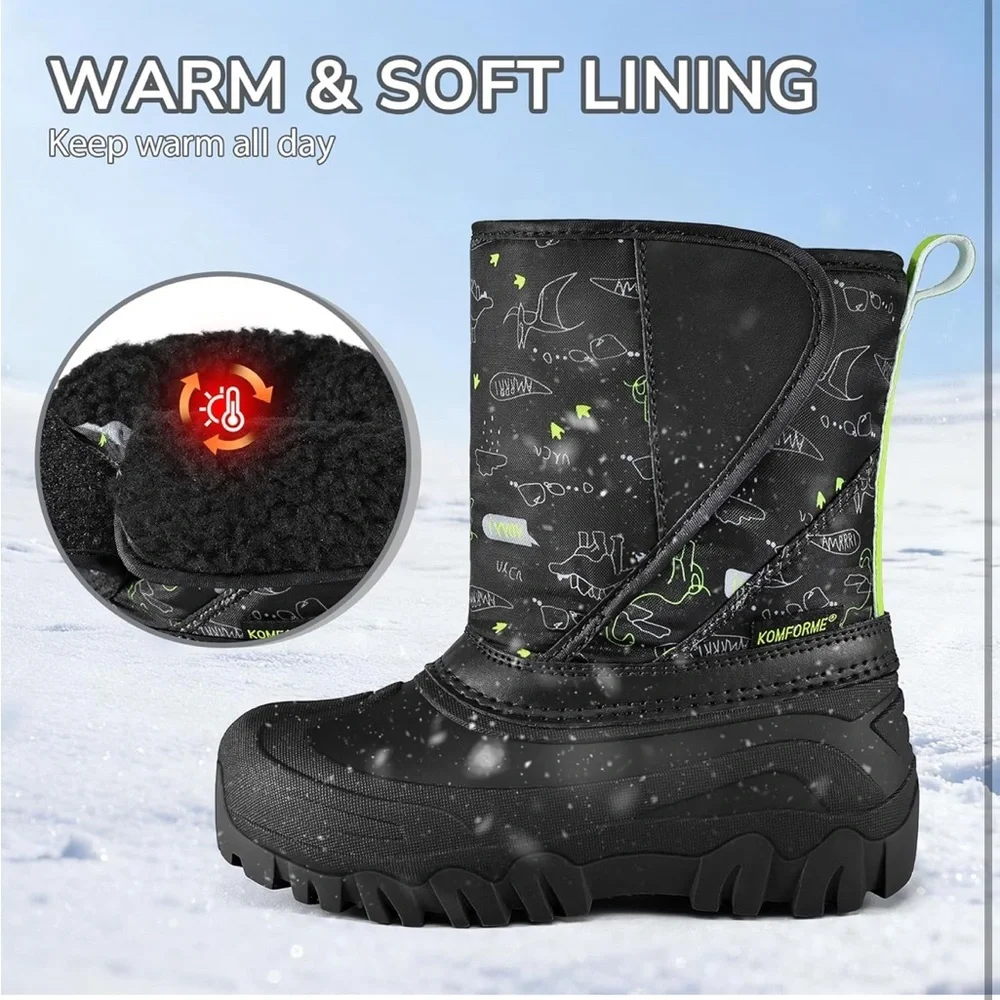 K KomForme Kids Snow Boots Fur Lined Warm Water-resistant Anti-Slip 11/ 711